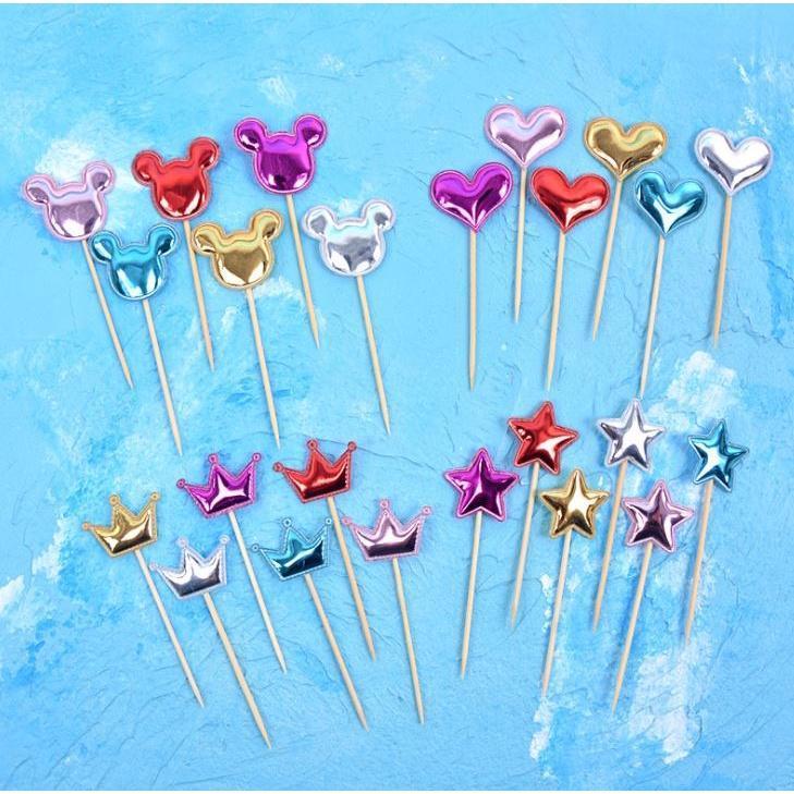 5PCS Pink Pearl Polished Crown Cake Topper with Toothpick Cake Decoration for Wedding Birthday Party Gift(1443L) - Image 3