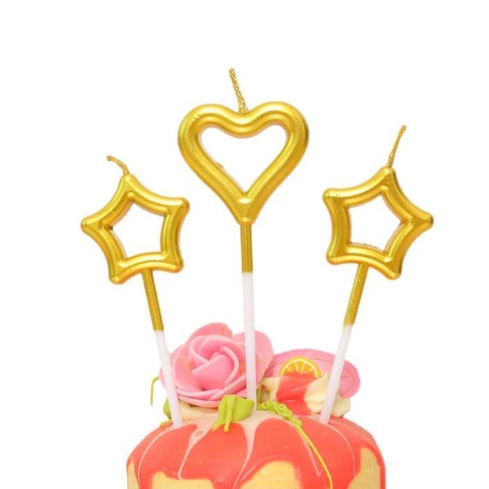 3pcs Creative Hollow Candle Romantic Star Love Shaped Cake Toppers Candle Ornament For Birthday Wedding Valentine(1635L) - Image 3