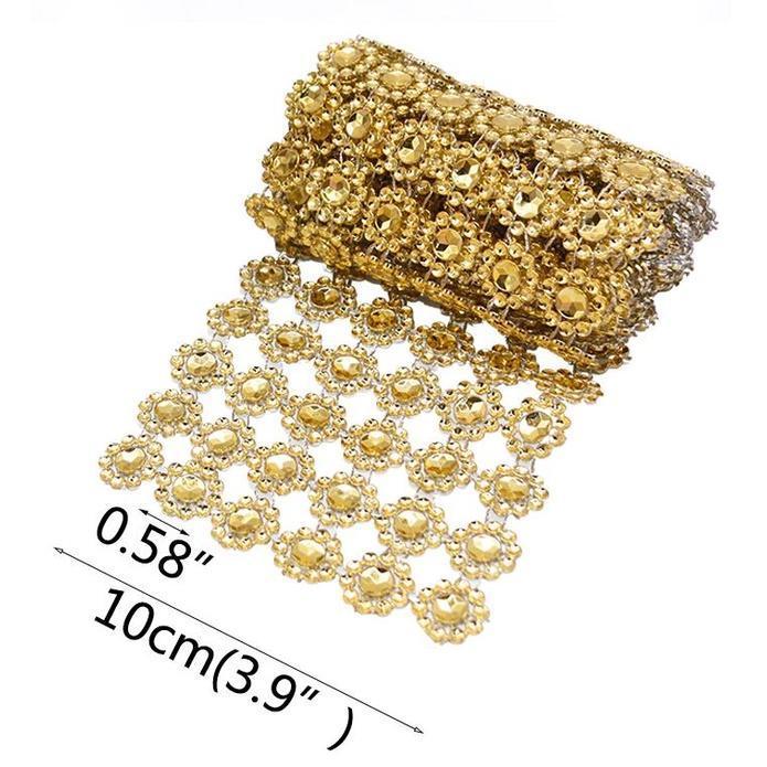 10Yard Sunflower Rhinestone Crystal Ribbon Faux Diamond Ribbon Acrylic Flower Mesh Wrap Tape for Wedding Party (1460L) - Image 8