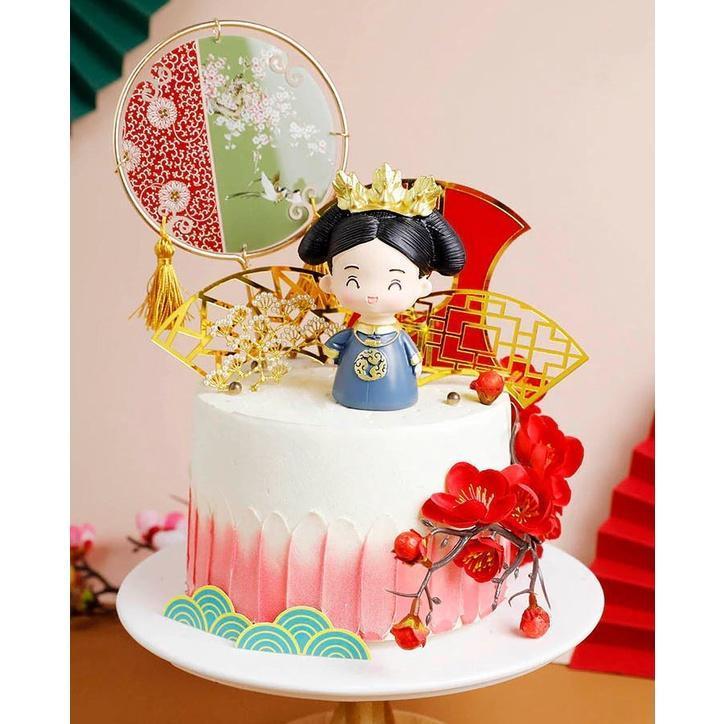 Chinese style birthday King Queen Acrylic Cake Topper Cartoon Girls Boy Happy Birthday Cake Topper(947L)