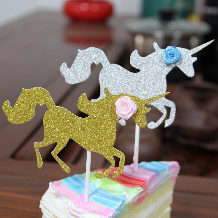 Glitter Paper Unicorn Happy Birthday Carving Cake Flag Cake Flag Baking Decorative 独角兽蛋糕插旗(195L)