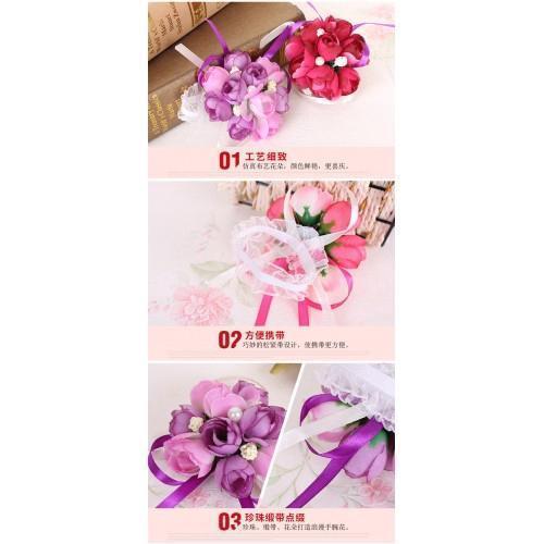 4pcs/pack Hand Flower Wrist Corsages Silk Lace 手腕花韩式婚礼伴娘姐妹手花 (288L) - Image 4