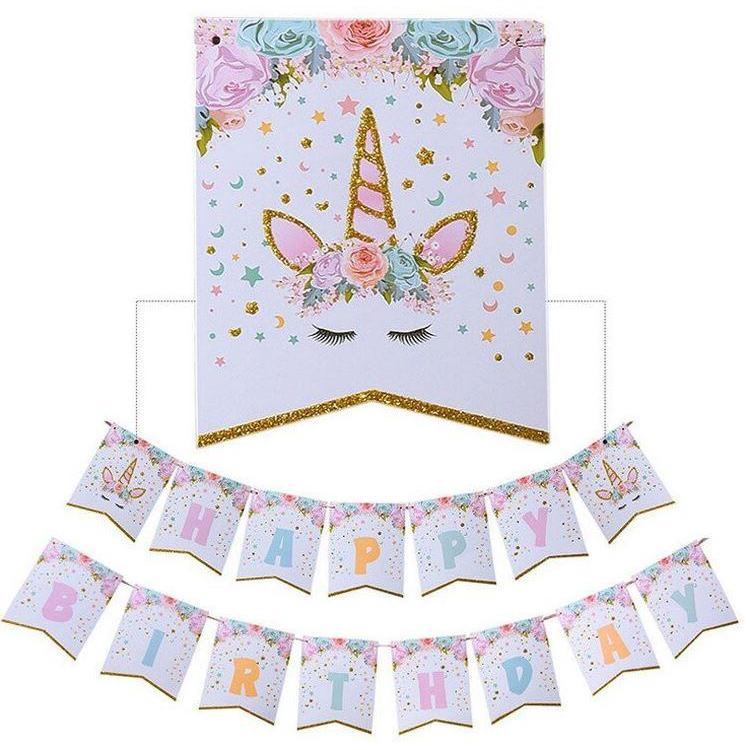 1 set of unicorn party happy birthday 15 pcs flag Banner party decorations decoration pennant unicorn house decor(1078L) - Image 4