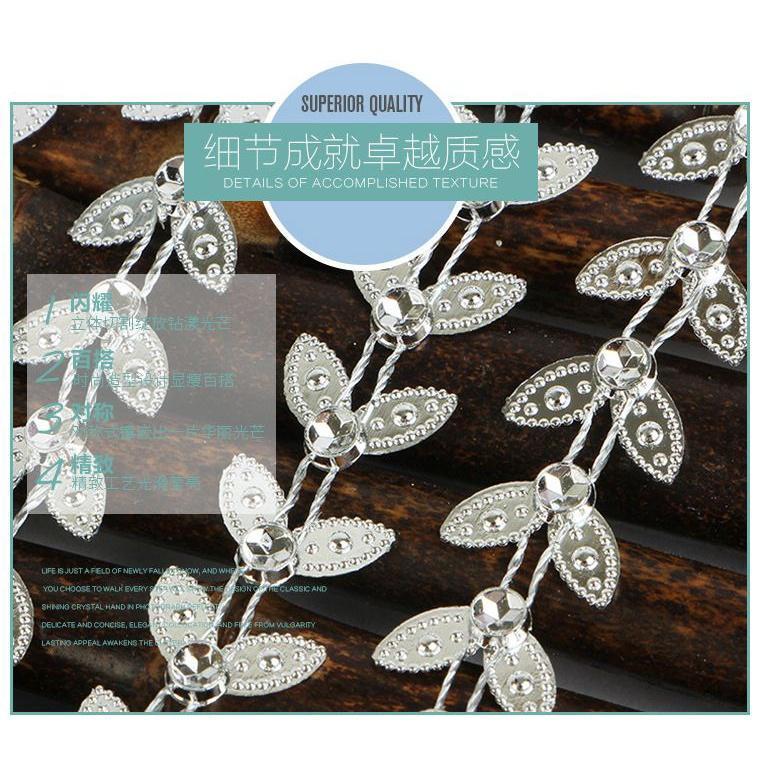 1yard Silver Leaf Rhinestone Crystal Ribbon Faux Diamond Ribbon Acrylic Flower Mesh Wrap Tape for Wedding (915L) - Image 3