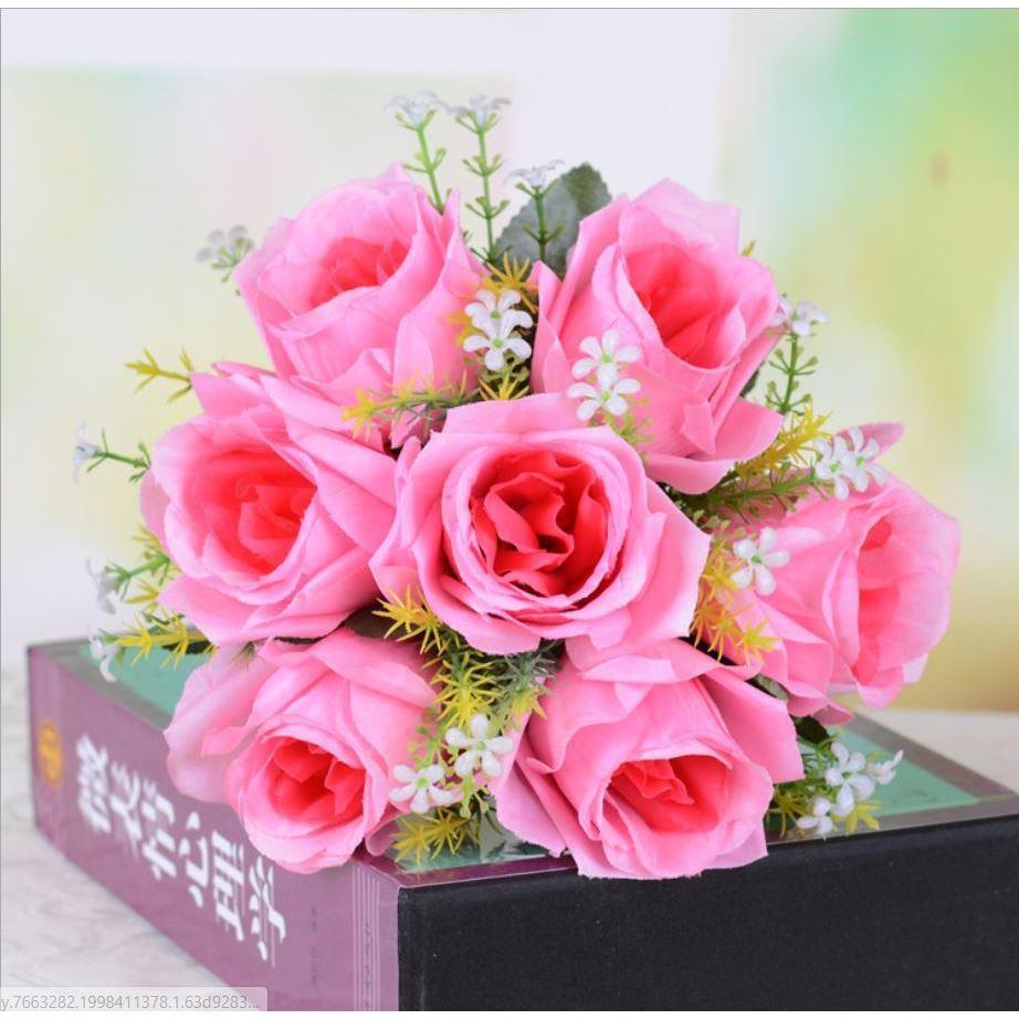 7 Flower 7 Forks 1 Bunch Artificial Rose Silk art flower Bouquet For Wedding Party (668L)