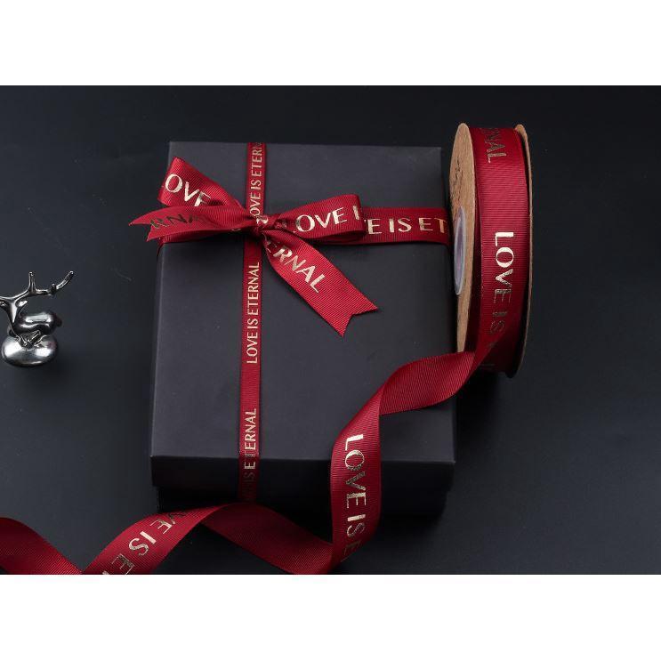50yard 2.5cm Romantic Gift Packaging Belt Gilding Printed "LOVE IS ETERNAL" Design Ribbon Tapes DIY Sewing (1876L) - Image 3
