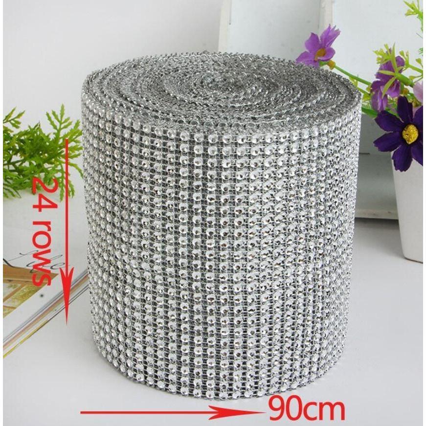New 1yard Colorful Plastic Diamond Rhinestone Mesh Ribbon Roll Sparking Wedding Ornament 24 Rows Decorative(910L) - Image 8