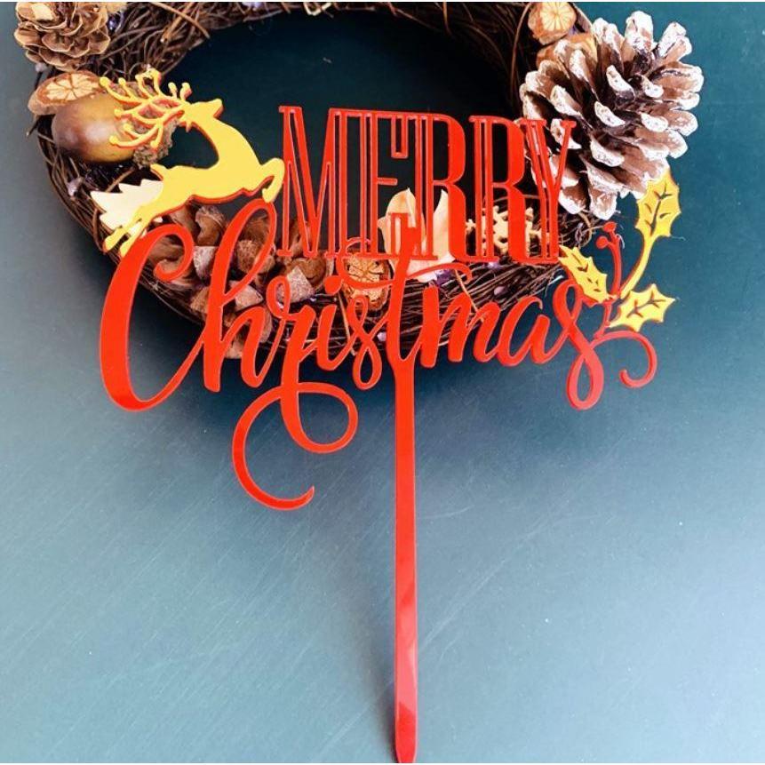 Cake Decorations Acrylic Gold Red Sliver Merry Christmas Letter Happy New Year Dessert Cupcake Toppers Christmas(1000L) - Image 9
