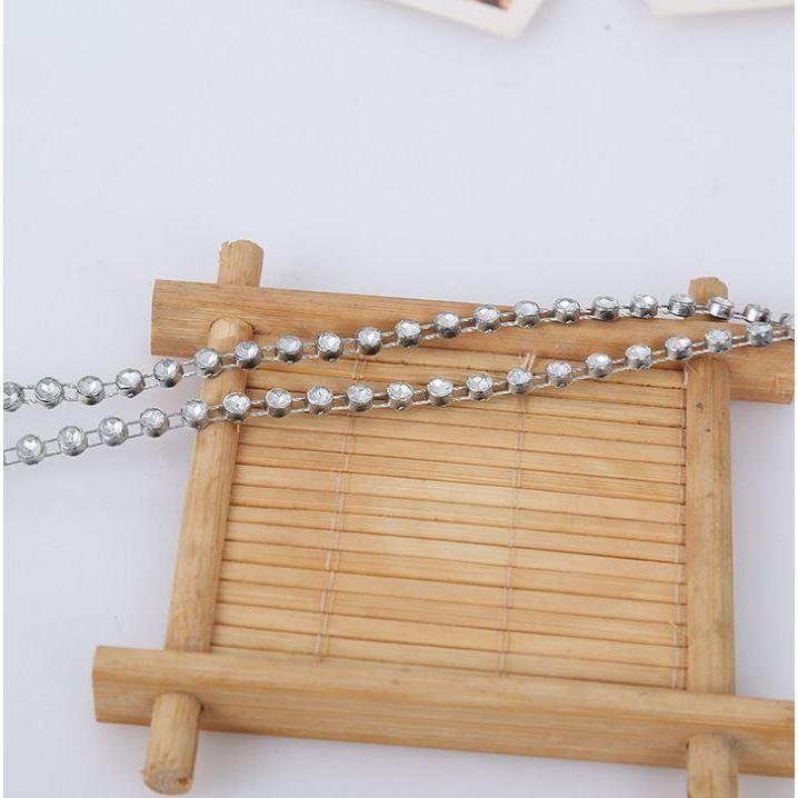 1yard Rhinestone Trim Clear Crystal Stone Chain Round Embellishment Ribbon Sew (924L) - Image 4