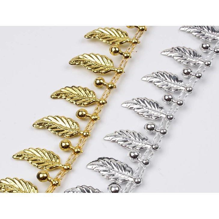 1yard 2cm Gold Silver Leaf Chain Plastic beads Ribbon For Cosplay Performance Sewing Accessories DIY Crafts 吊坠珠链(1550L) - Image 3