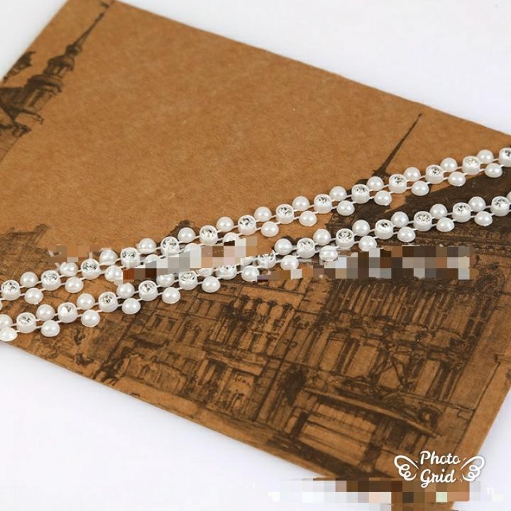 1yard ABS Plastic Imitation Pearl With 4mm Rhinestones Chain Trim Applique DIY Craf (918L) - Image 6