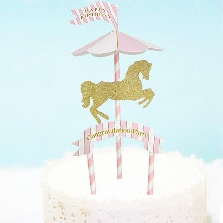 Carousel Theme Cake Topper Card Children Birthday Full Moon Cupcake Decoration Party 旋转木马主题插牌 (202L) - Image 6