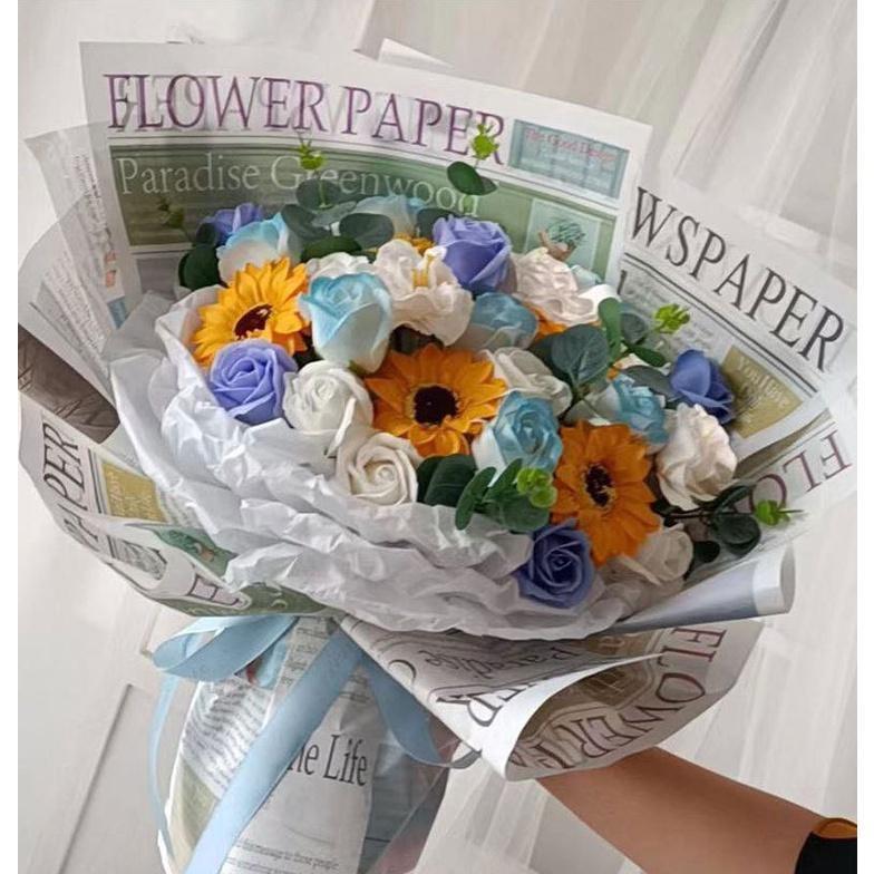 70*52cm European English Newspaper Retro Imported Kraft Paper Floral Gift Package Flower Packaging Material (1522L) - Image 5