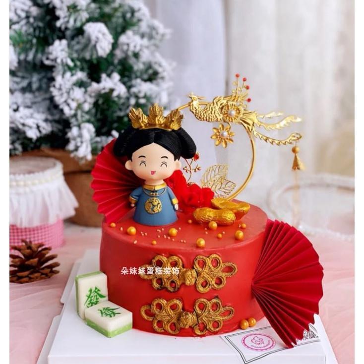 Chinese style birthday King Queen Acrylic Cake Topper Cartoon Girls Boy Happy Birthday Cake Topper(947L) - Image 2