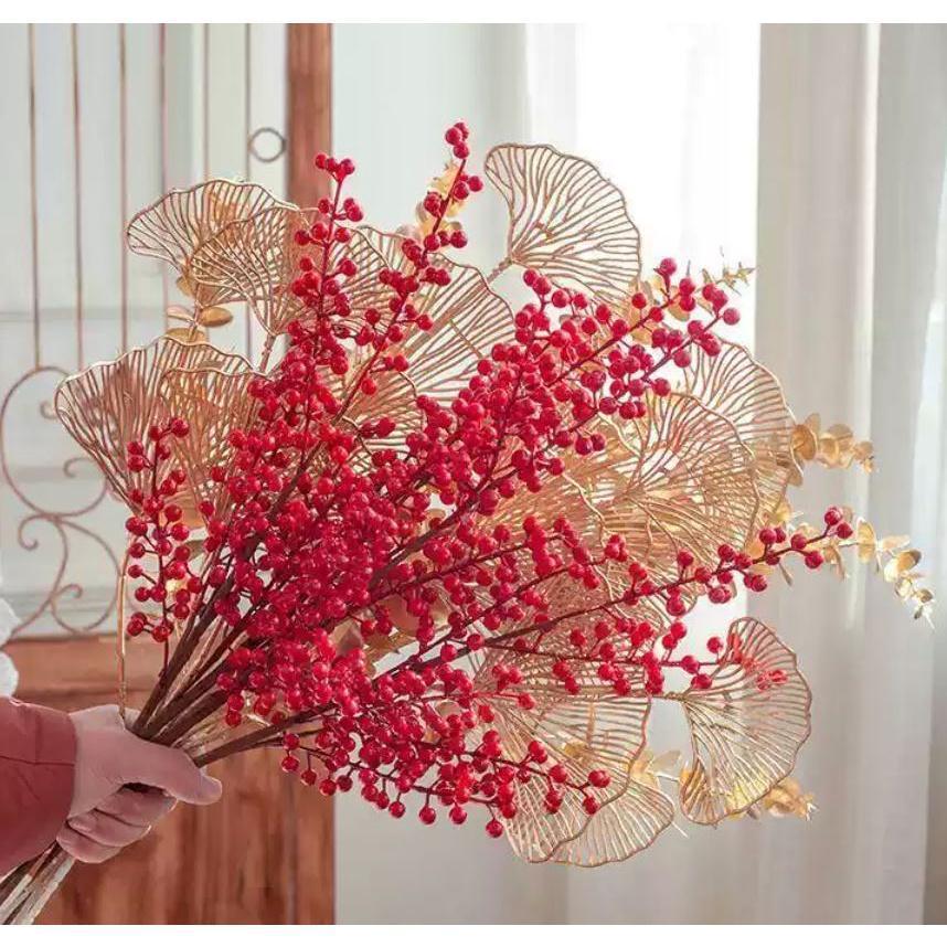 1 pcs Golden Fake Flower Christmas Flower Golden Eucalyptus Ginkgo Leaf Simulation Golden Plastic Flower Persian(1892L) - Image 4