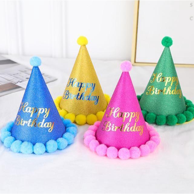 1pc New Glitter Birthday Ball Cap Children Adult Birthday Dress Up Plush Ball Party Birthday Hat(1934L) - Image 2