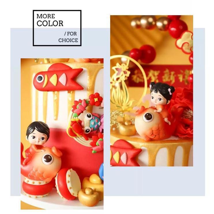 Happy New Year Cake Topper Red Cute Boy and Girl For Christmas Party Cake Decorations Tiger Gifts New Year (1705L) - Image 2