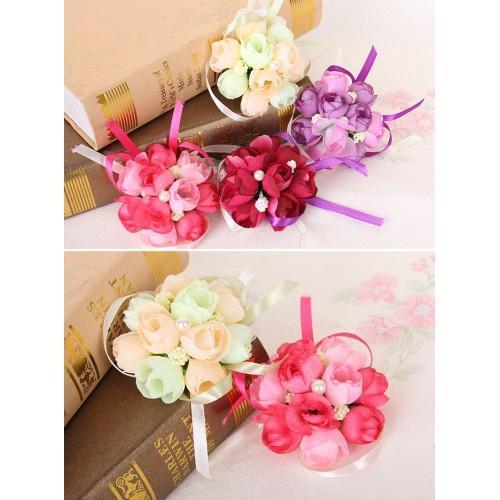 4pcs/pack Hand Flower Wrist Corsages Silk Lace 手腕花韩式婚礼伴娘姐妹手花 (288L) - Image 2