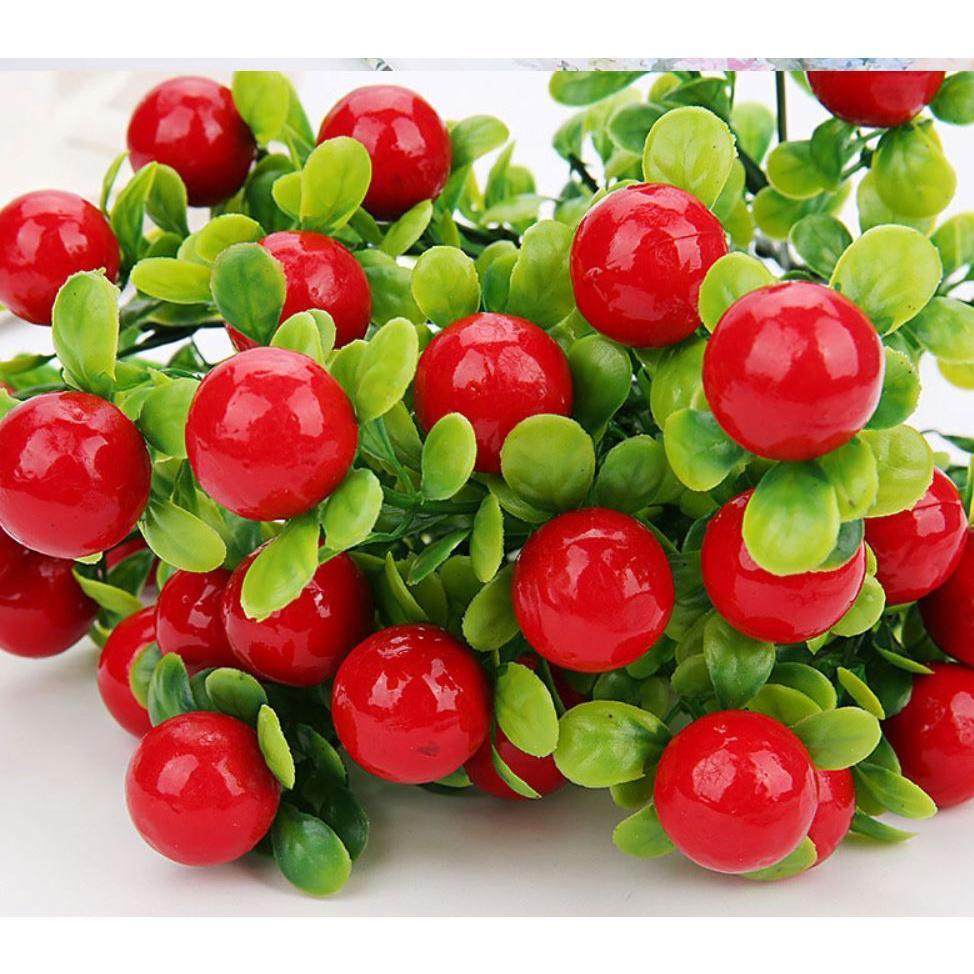 Red 5 branches artificial Eucalyptus Rich fruit bouquet Fake Fruit Simulation Red Stamen Christmas (657L) - Image 2