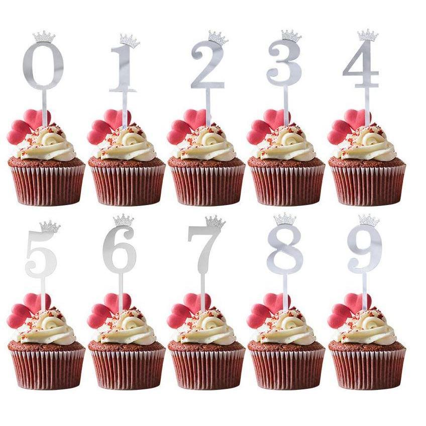 10.5cm Mirror Surface Cake Topper Acrylic Number 0-9 with Crown Kids Birthday Party Dessert Cake Decorating(993L) - Image 3
