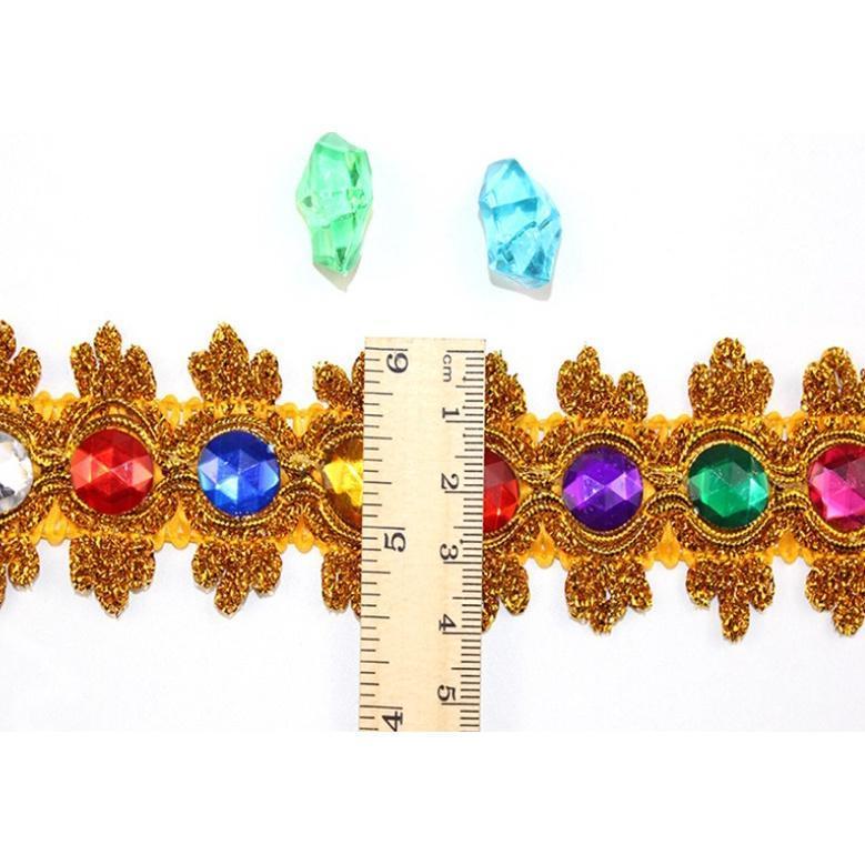 1yard 8.5cm Gemstone Sewing Edge Trim Lace Golden/Silver Ribbon Dress Skirt Wedding Decoration 彩色贴钻花边 (1537L) - Image 2