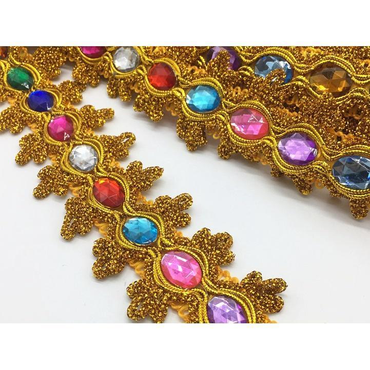 1yard 8.5cm Gemstone Sewing Edge Trim Lace Golden/Silver Ribbon Dress Skirt Wedding Decoration 彩色贴钻花边 (1537L) - Image 4