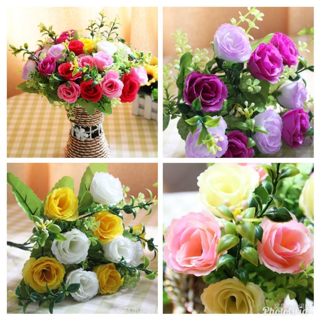 Artificial Flowers Silk Rose 10Heads/Bouquet Gypsophila DIY Family Wedding Decoration Hotel Store Dining Table (1415L)