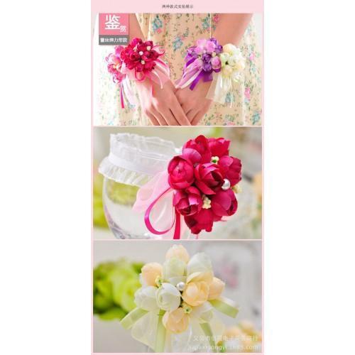 4pcs/pack Hand Flower Wrist Corsages Silk Lace 手腕花韩式婚礼伴娘姐妹手花 (288L) - Image 5