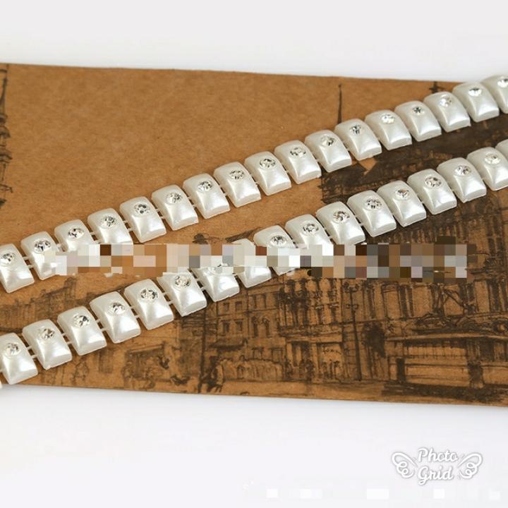 1yard ABS Plastic Imitation Pearl With 4mm Rhinestones Chain Trim Applique DIY Craf (918L) - Image 3