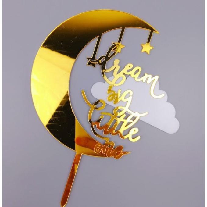 Dream Big Little One Moon Cloud Star Acrylic Happy Birthday Cake Topper Kids Baby Cake Decoration Party(1770L) - Image 3
