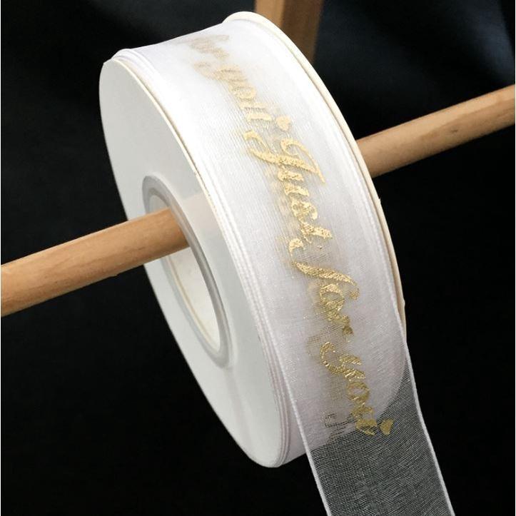 2.5cm 1yard Organza Ribbon Just For You Gold Foil Printed Ribbon For Gift Packaging Wedding DIY Crafts (1498L) - Image 8