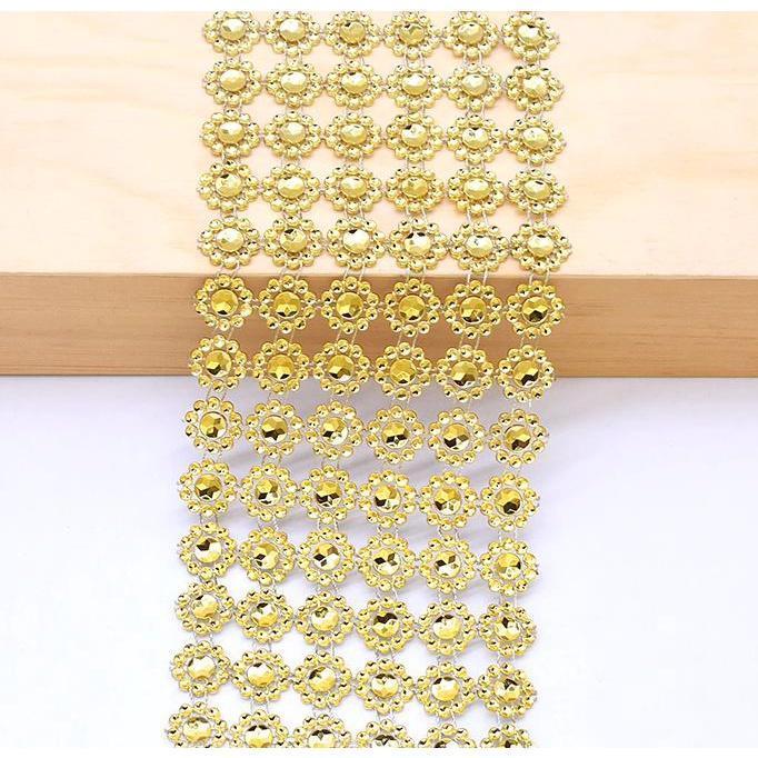 10Yard Sunflower Rhinestone Crystal Ribbon Faux Diamond Ribbon Acrylic Flower Mesh Wrap Tape for Wedding Party (1460L) - Image 7