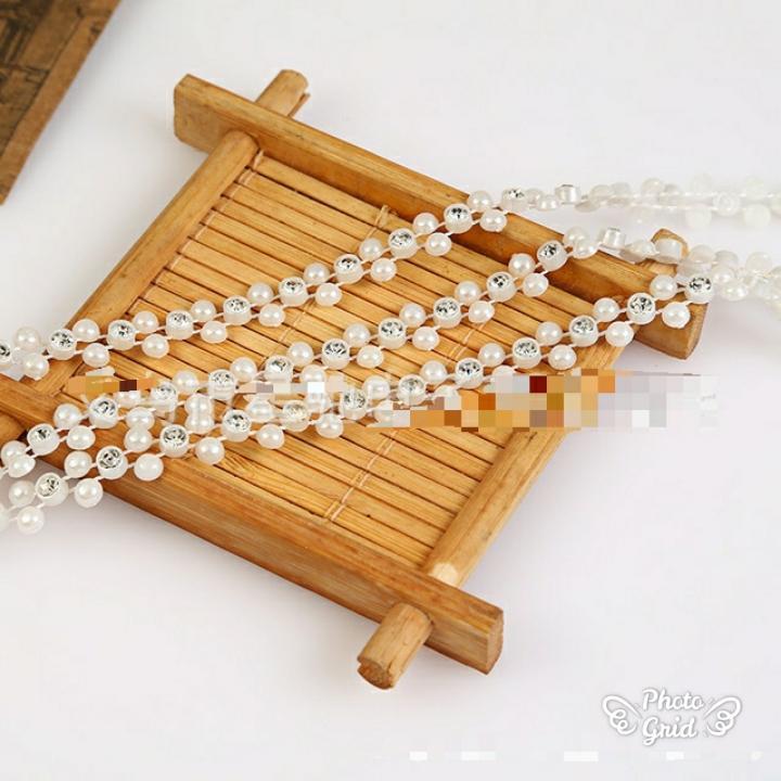 1yard ABS Plastic Imitation Pearl With 4mm Rhinestones Chain Trim Applique DIY Craf (918L) - Image 4