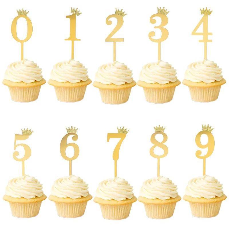 10.5cm Mirror Surface Cake Topper Acrylic Number 0-9 with Crown Kids Birthday Party Dessert Cake Decorating(993L) - Image 5