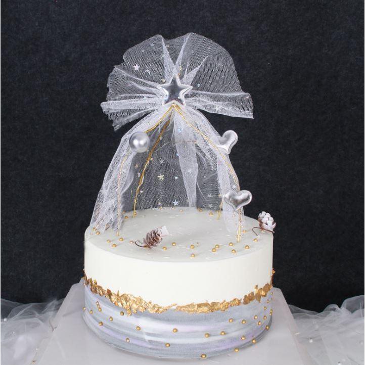 Birthday Wedding Party Cake Decoration Wrought Iron Star Yarn Hair Ball Tent Baking Ornaments DIY Topper (1309L) - Image 5