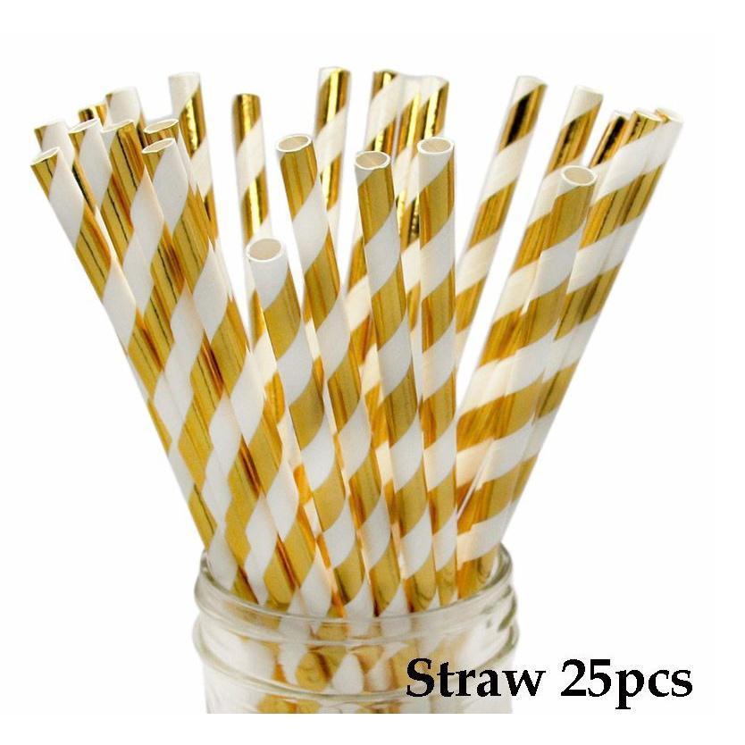 25pcs Foil Gold Disposable Drinking Paper Straws For Birthday Wedding Deco Christmas Party Event Supplies(1929L) - Image 8