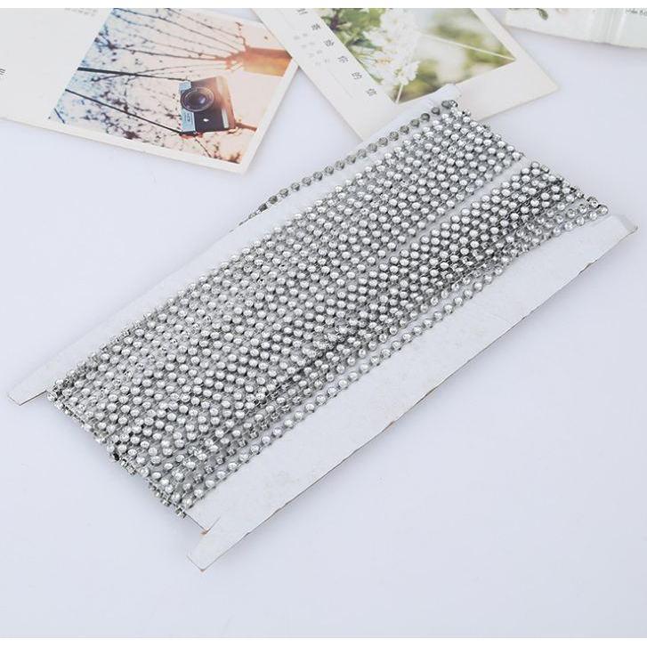 1yard Rhinestone Trim Clear Crystal Stone Chain Round Embellishment Ribbon Sew (924L) - Image 2