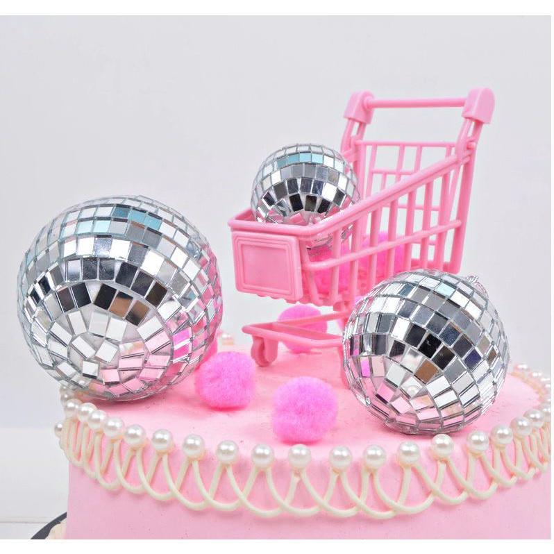 3pcs Disco mirror ball Creative cake decoration ornaments Reflective glass ball HomePartyBandsClubDress Up Party (1423L)