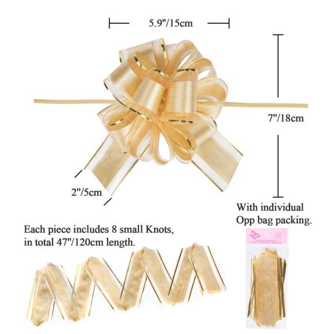 1pc Large Golden Pull Bow Tulle Ribbon Bows Wedding Party Cars Birthday Christmas Presents Gift Decoration(1872L) - Image 2