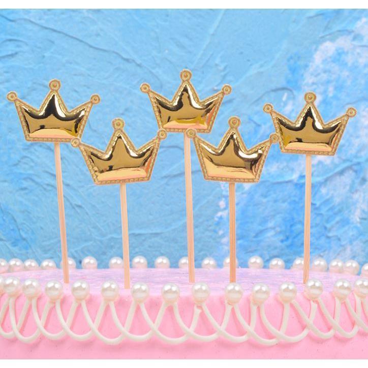 5PCS Pink Pearl Polished Crown Cake Topper with Toothpick Cake Decoration for Wedding Birthday Party Gift(1443L) - Image 14