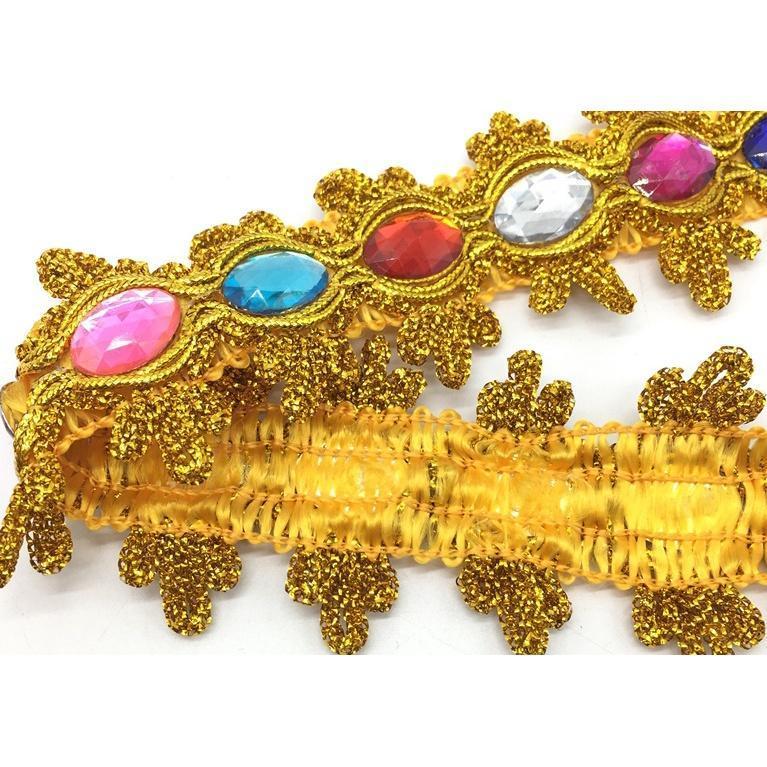 1yard 8.5cm Gemstone Sewing Edge Trim Lace Golden/Silver Ribbon Dress Skirt Wedding Decoration 彩色贴钻花边 (1537L) - Image 5