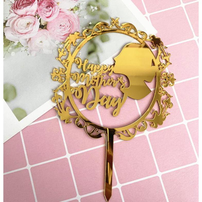 Gold Acrylic Happy Mother's Day Cake Top Flags Cake Topper for Mum Mother Birthday Celebration (818L) - Image 3