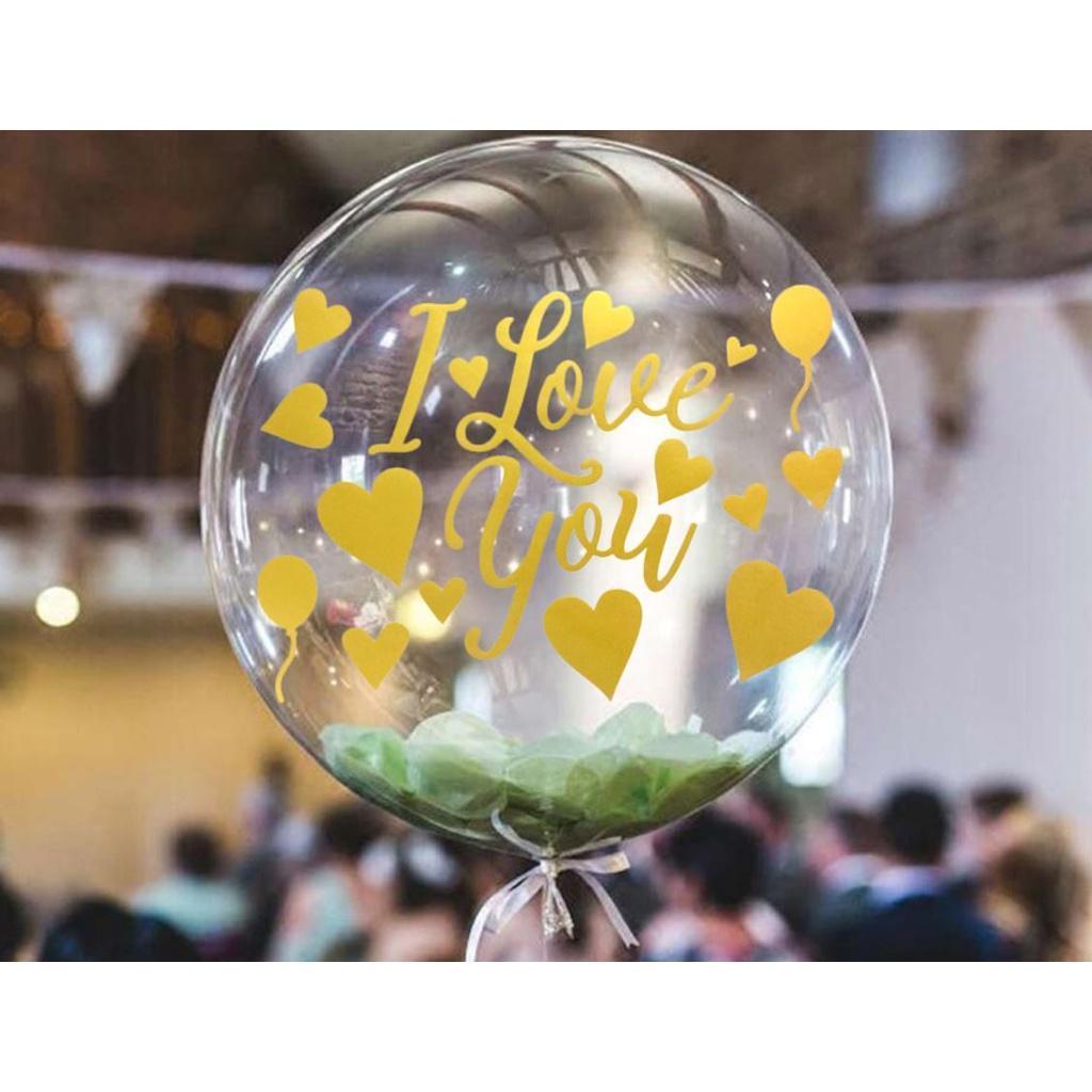 Happy Wedding I Love You PVC Sticker for Balloons Bubble Clear Helium Balloon Birthday Wedding Valentine's Day (865L) - Image 3