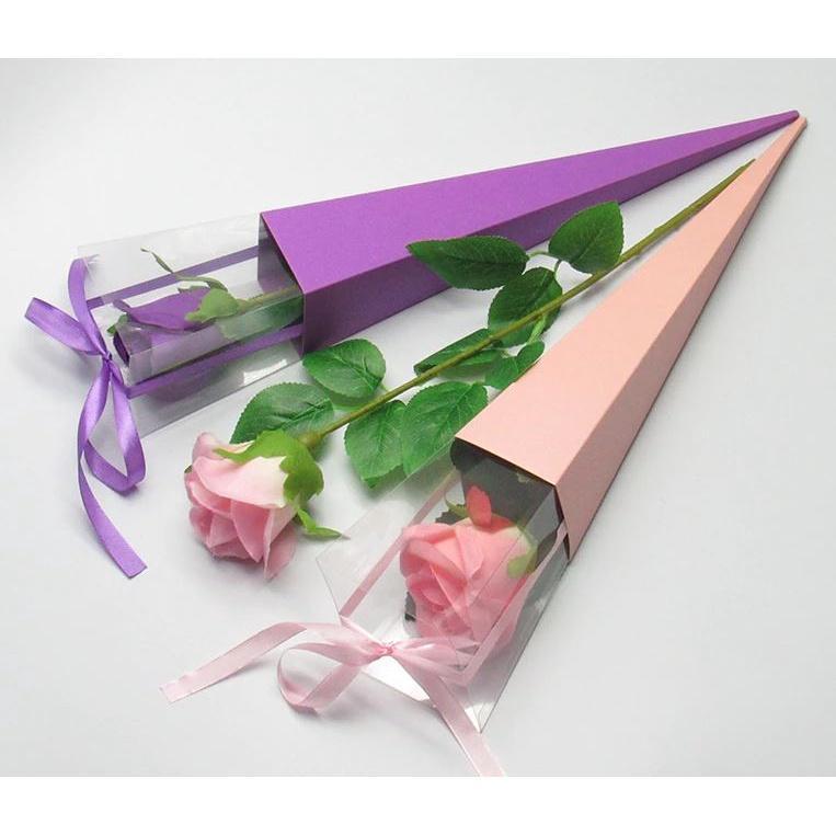 65cm Vintage triangle Flower Packaging Box Valentine's Day Rose Flower Transparent Single Bouquet Gift Box (1925L) - Image 5