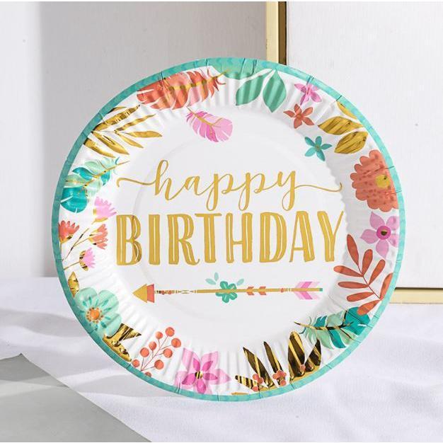 5pcs 18cm Party Paper Plate Happy Birthday Multicolor Disposable Plate Tableware Banquet Wedding Party Baby (1756L) - Image 11