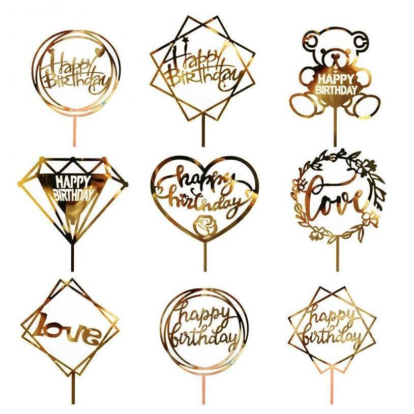 Acrylic Happy Birthday Party Supplies Cupcake Topper Birthday Party Kids Baby Happy Birthday Cake Decoration (768L)