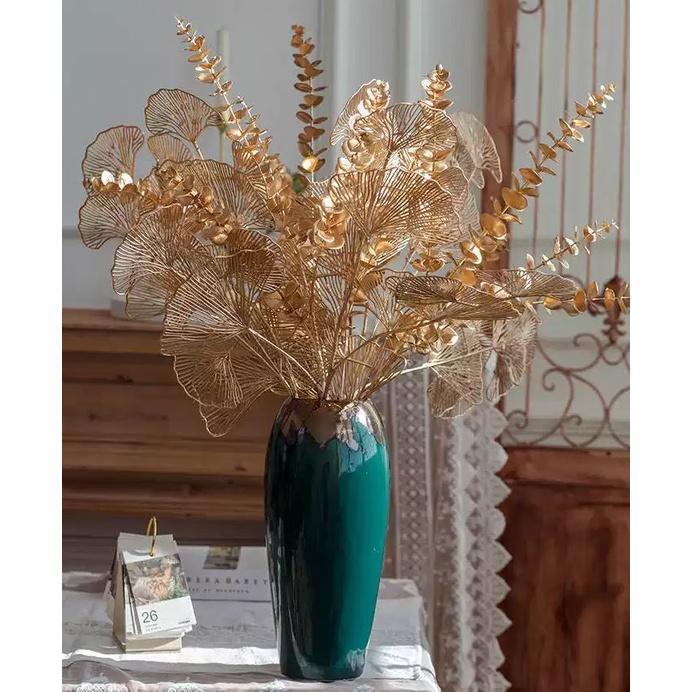 1 pcs Golden Fake Flower Christmas Flower Golden Eucalyptus Ginkgo Leaf Simulation Golden Plastic Flower Persian(1892L) - Image 2