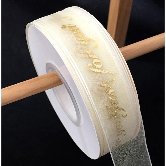 2.5cm 1yard Organza Ribbon Just For You Gold Foil Printed Ribbon For Gift Packaging Wedding DIY Crafts (1498L) - Image 7