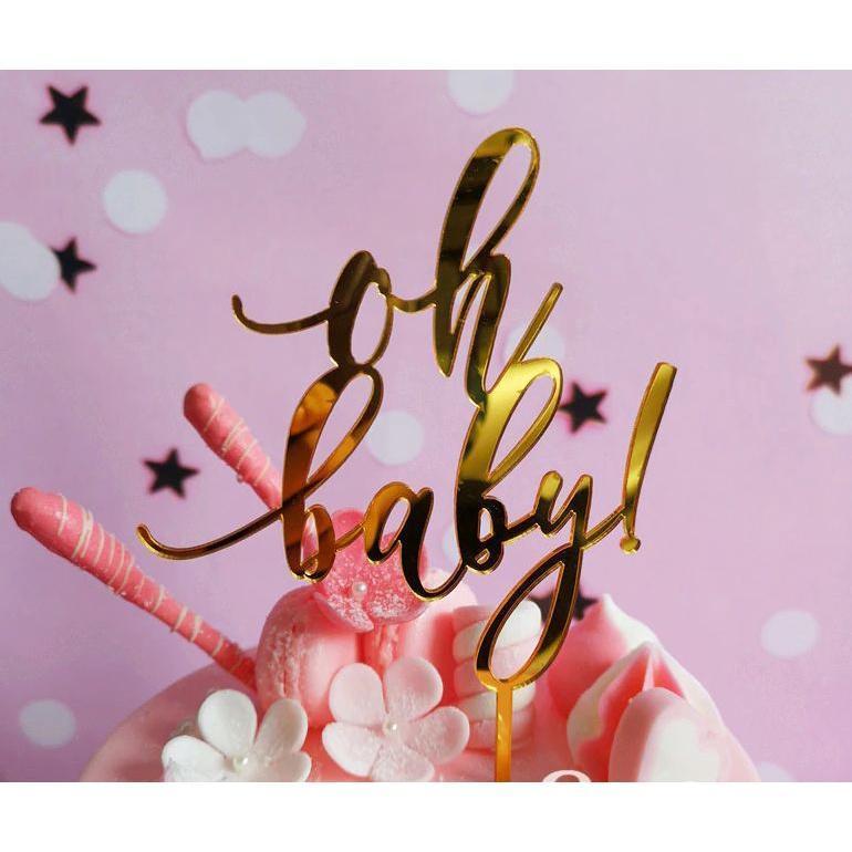 1pcs 2 Color 'Oh Baby' Letter Cake Topper Decoration Acrylic Birthday Party Baking Supplies Love Gifts(507L)