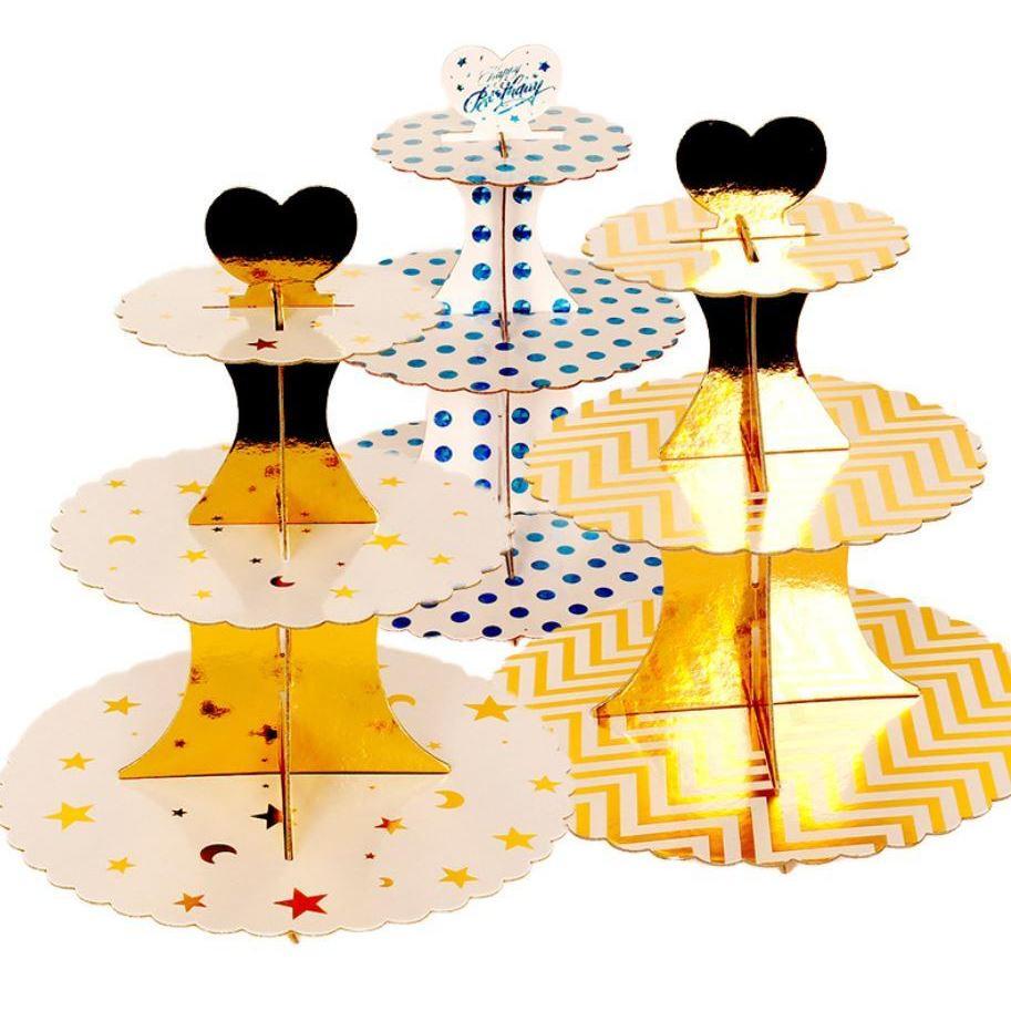 3 Layers Paper Cupcake Stand Cardboard Dessert Holder Candy Bar Birthday Party Wedding Cake Tray Decorating (361L)